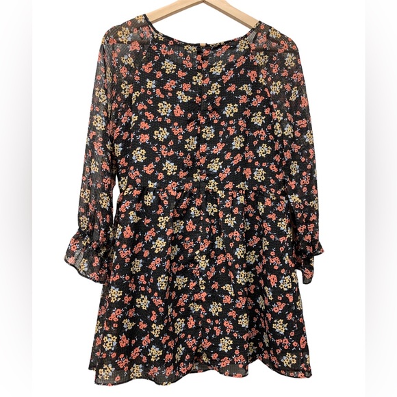 Free People Doll Pants Black Textured Chiffon Floral print, Tunic/Mini dress, 4 - Picture 3 of 7